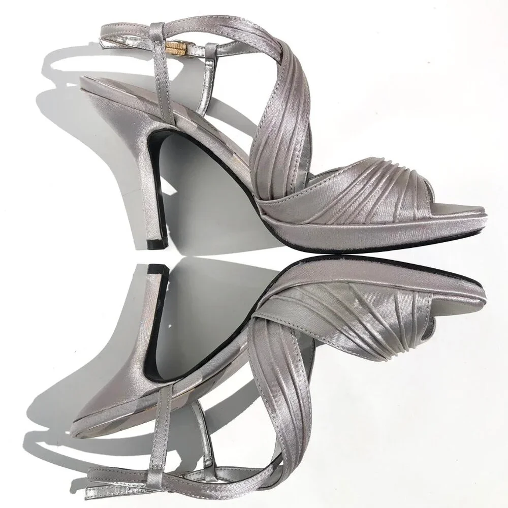 Lulu Townsend Romeo heels women size 6.5 strappy silver party evening wedding